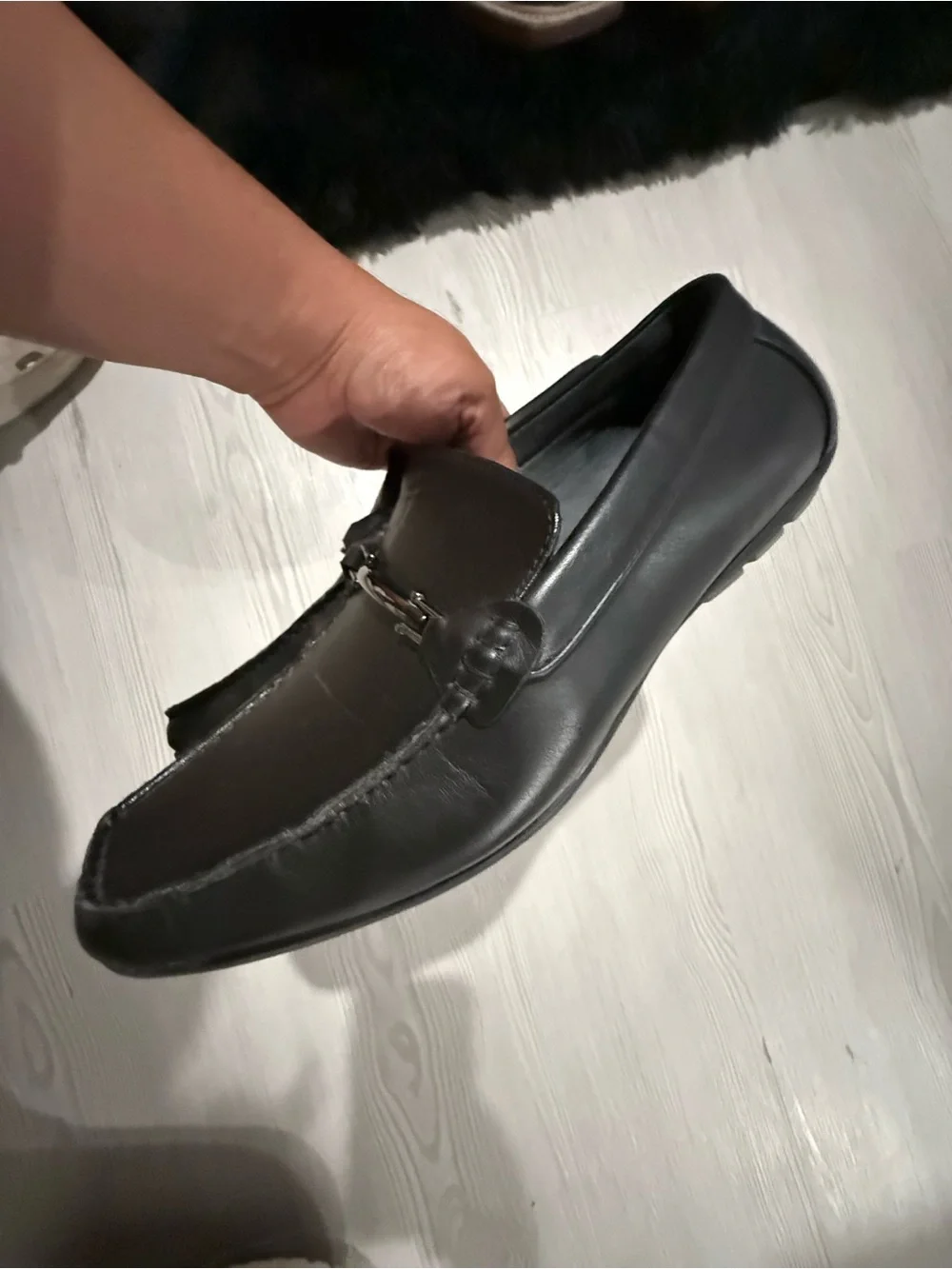 Madden Men’s Black Leather Slip-On Driving Loafers